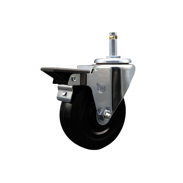 4'' Hard Rubber Wheel Swivel 7/16'' Grip Ring Stem Caster with Brake
